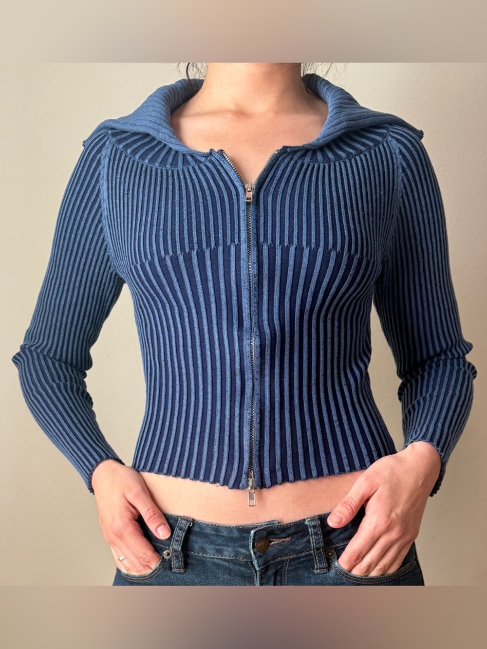 Women’s Cider Zip-Front Ribbed Sweater - Blue